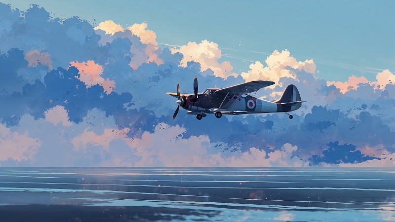 propeller plane wallpaper, uplifting, blue sky, background for desktop wallpaper (horizontal)