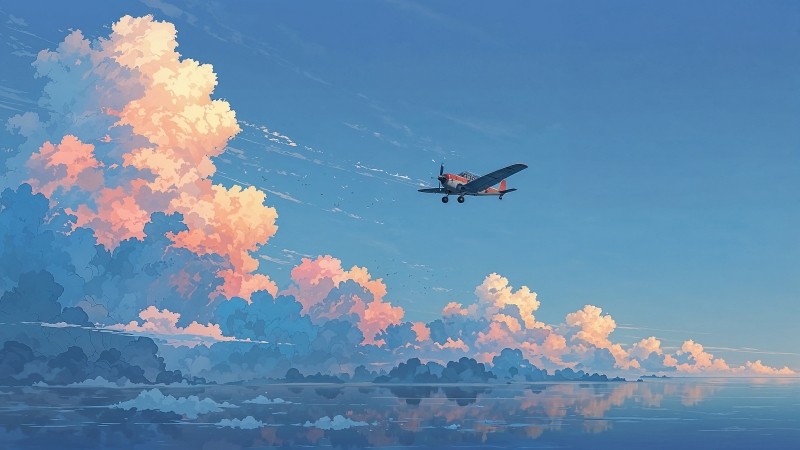 propeller plane wallpaper, cloudy skies, inspirational flight, background for desktop wallpaper (horizontal)