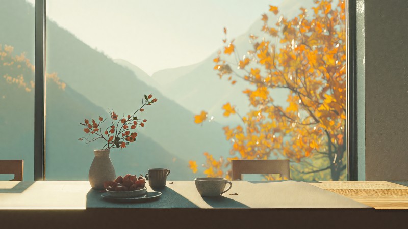 thanksgiving table wallpaper, cozy home, family gathering, background for desktop wallpaper (horizontal)