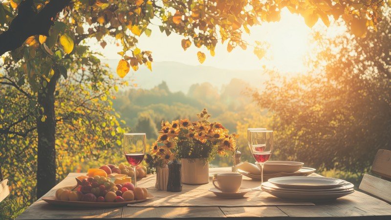 thanksgiving table wallpaper, cozy home, rustic home, background for desktop wallpaper (horizontal)