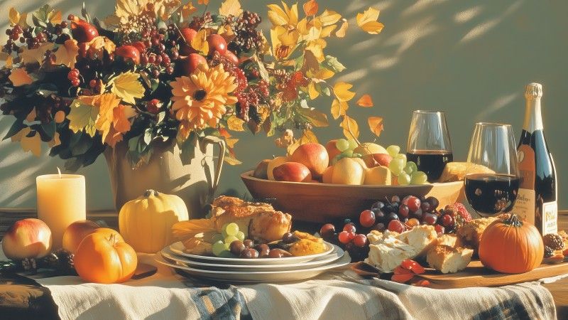 thanksgiving meal wallpaper, table, comfort food, background for desktop wallpaper (horizontal)