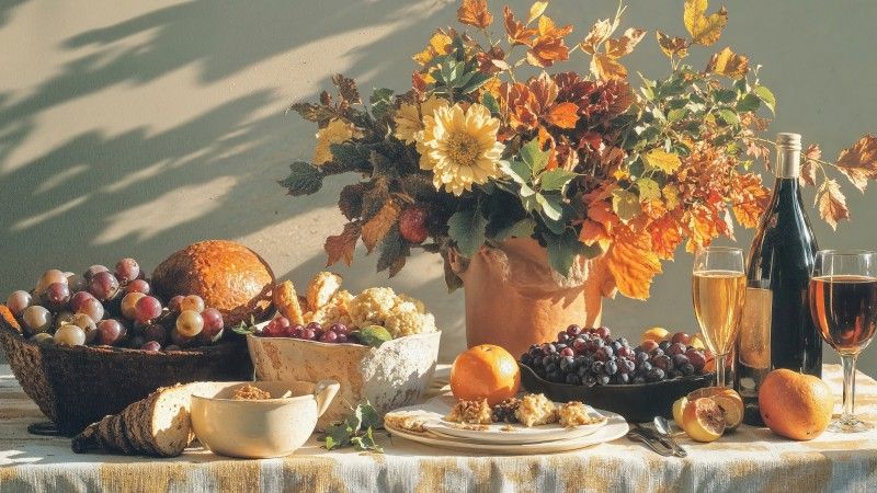 thanksgiving meal wallpaper, table, family celebration, background for desktop wallpaper (horizontal)