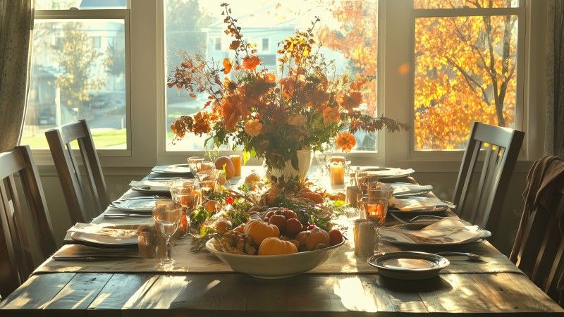 rustic decor wallpaper, festive celebration, rustic table, background for desktop wallpaper (horizontal)