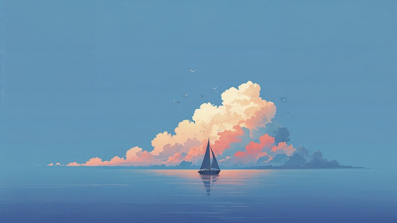 blue sky wallpaper, boat, sailing boat, background for desktop wallpaper (horizontal)