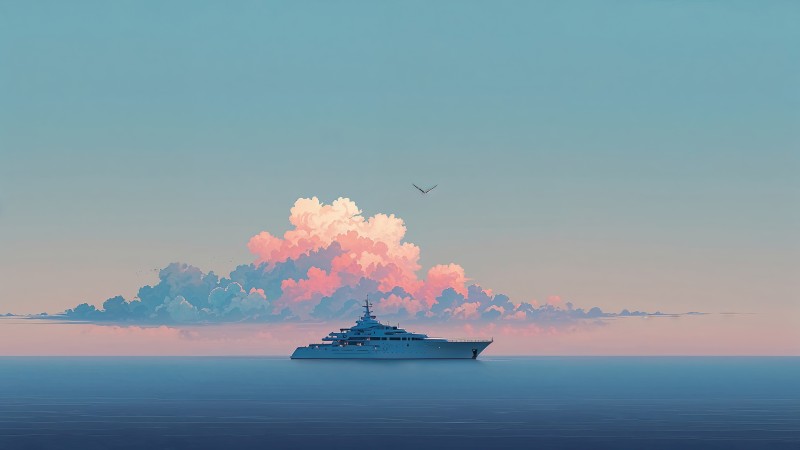 blue sky wallpaper, boat, storm clouds, background for desktop wallpaper (horizontal)