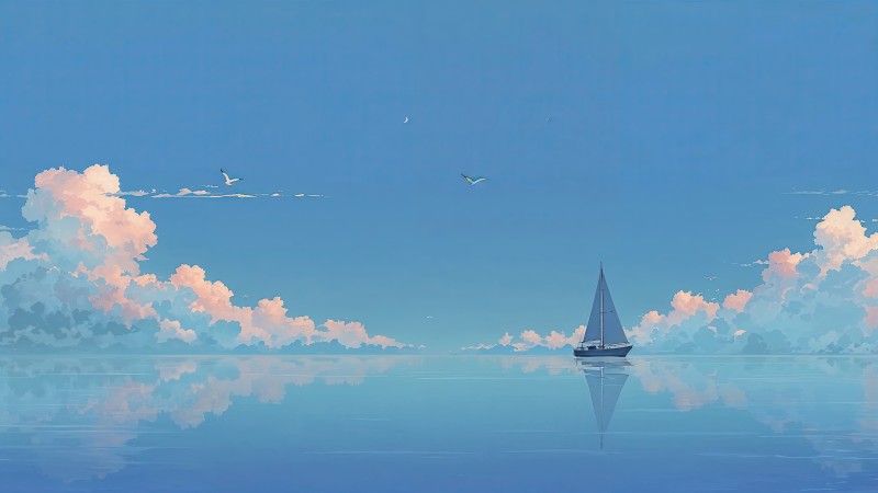 blue sky wallpaper, boat, sailing boat, background for desktop wallpaper (horizontal)