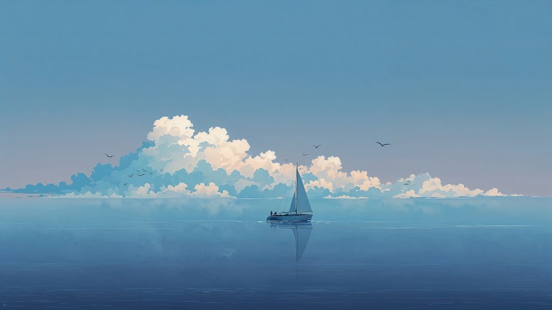 blue sky wallpaper, boat, sailing boat, background for desktop wallpaper (horizontal)