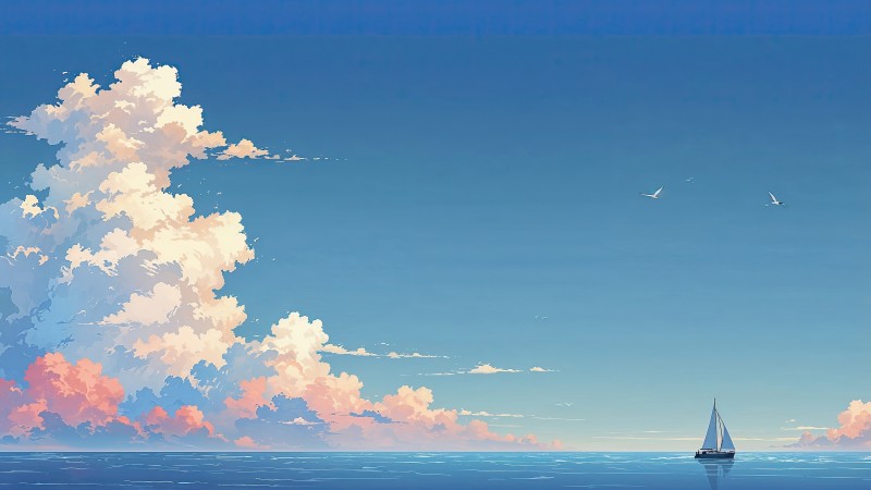 blue sky wallpaper, boat, sailing boat, background for desktop wallpaper (horizontal)