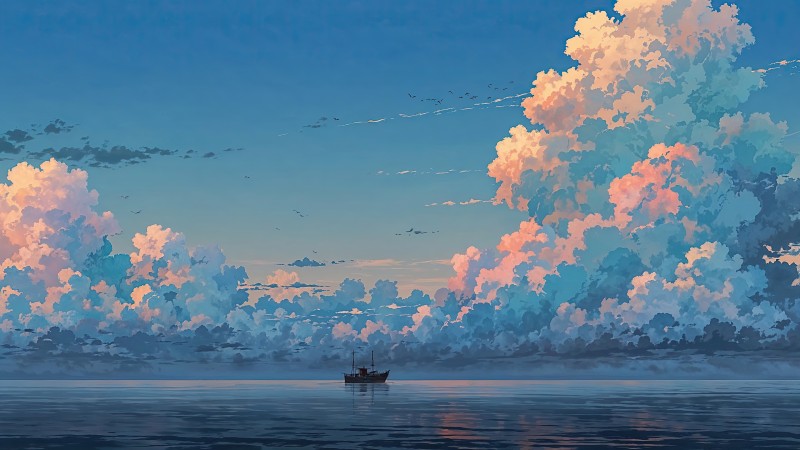 blue sky wallpaper, boat, sailing boat, background for desktop wallpaper (horizontal)