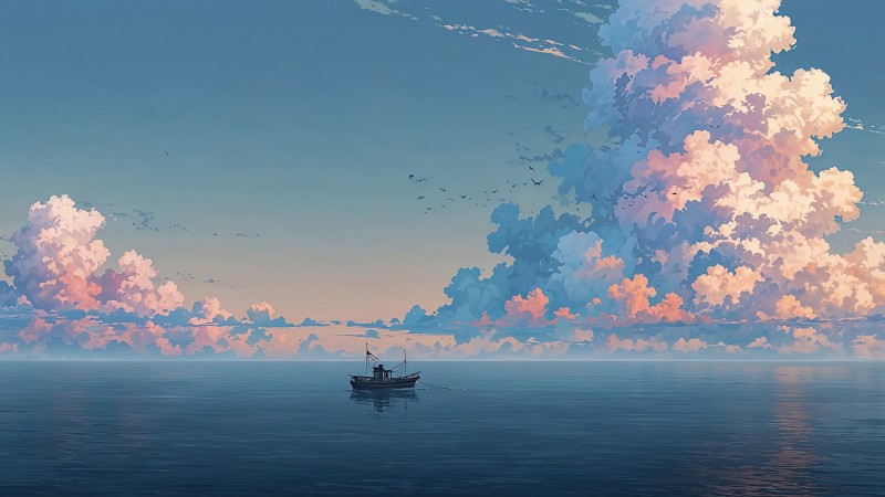 blue sky wallpaper, boat, sailing boat, background for desktop wallpaper (horizontal)