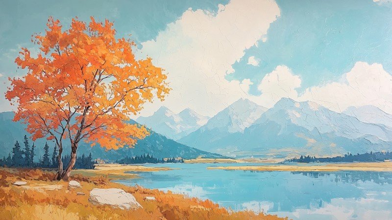 autumn decor wallpaper, nature painting, rustic decor, background for desktop wallpaper (horizontal)