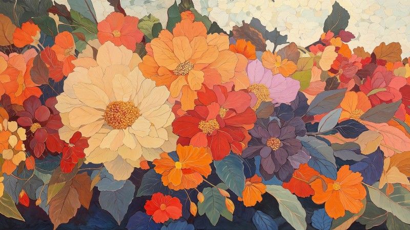 fall art wallpaper, painting, nature art, background for desktop wallpaper (horizontal)