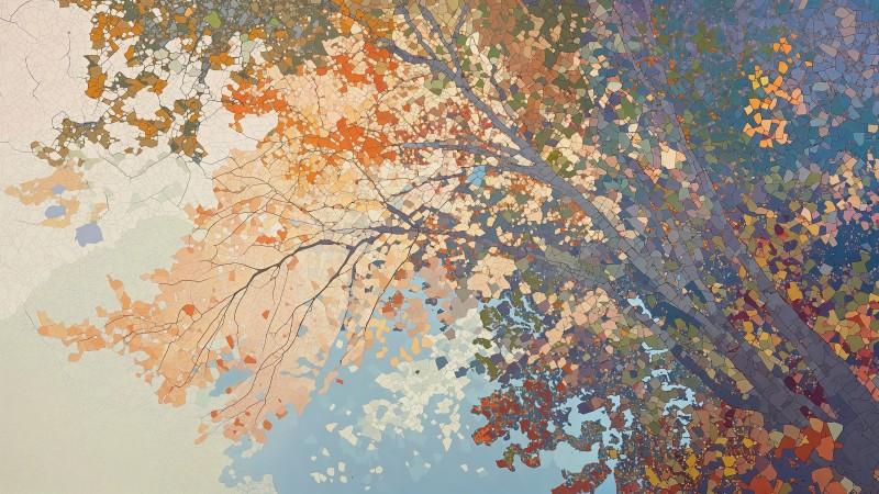 fall art wallpaper, painting, cozy vibes, background for desktop wallpaper (horizontal)