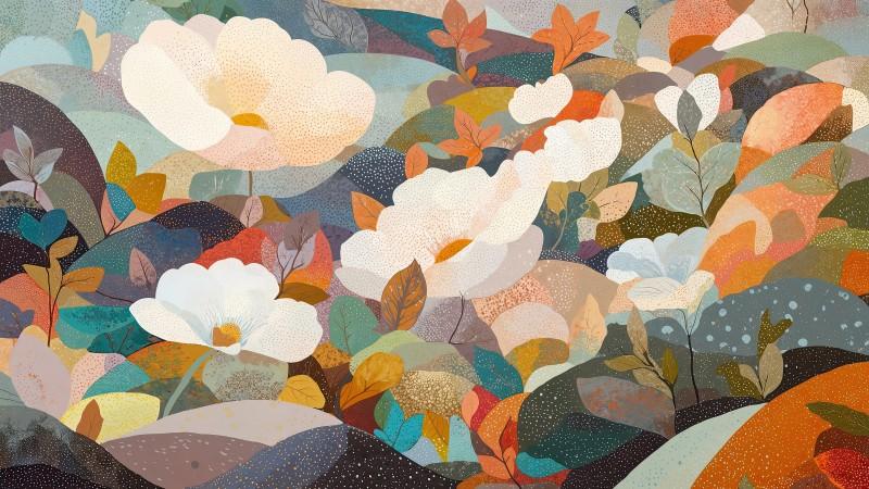 autumn decor wallpaper, nature painting, cozy vibes, background for desktop wallpaper (horizontal)