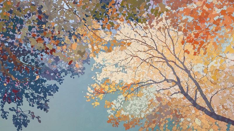 fall art wallpaper, painting, nature art, background for desktop wallpaper (horizontal)