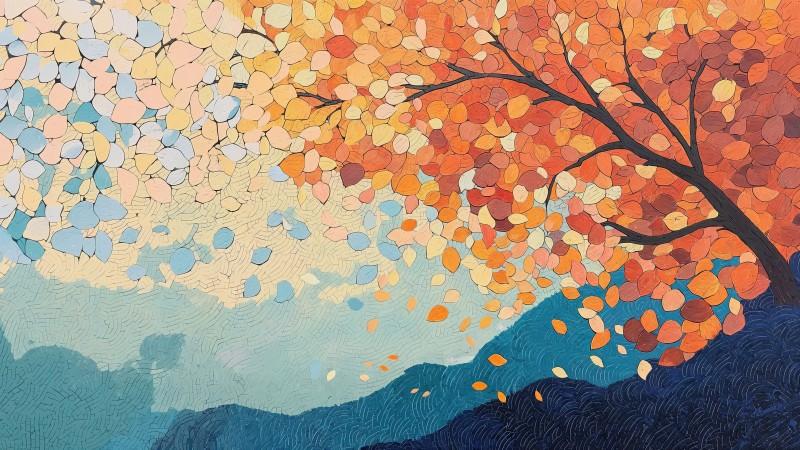 autumn decor wallpaper, nature painting, fall foliage, background for desktop wallpaper (horizontal)