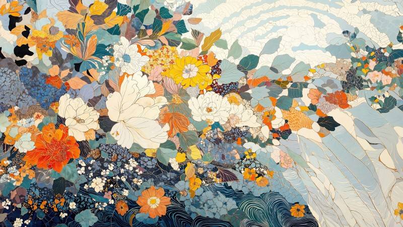 fall art wallpaper, painting, landscape art, background for desktop wallpaper (horizontal)