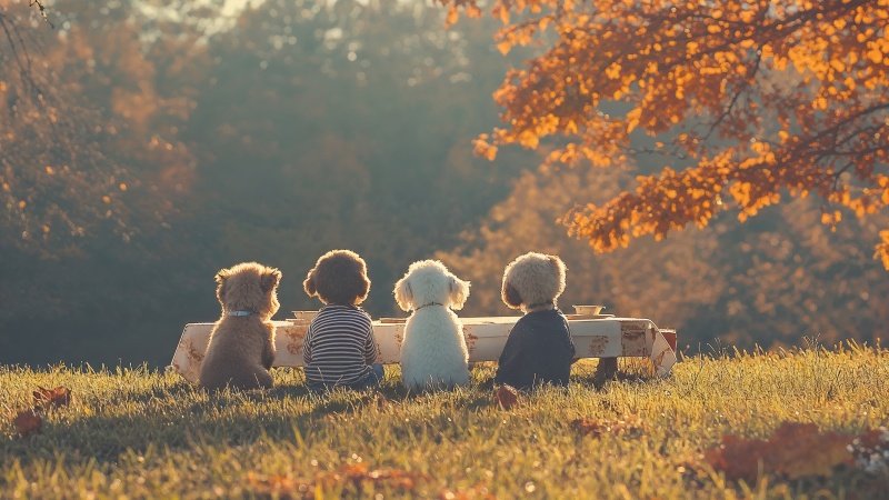 dogs thanksgiving wallpaper, autumn vibes, cozy homes, background for desktop wallpaper (horizontal)