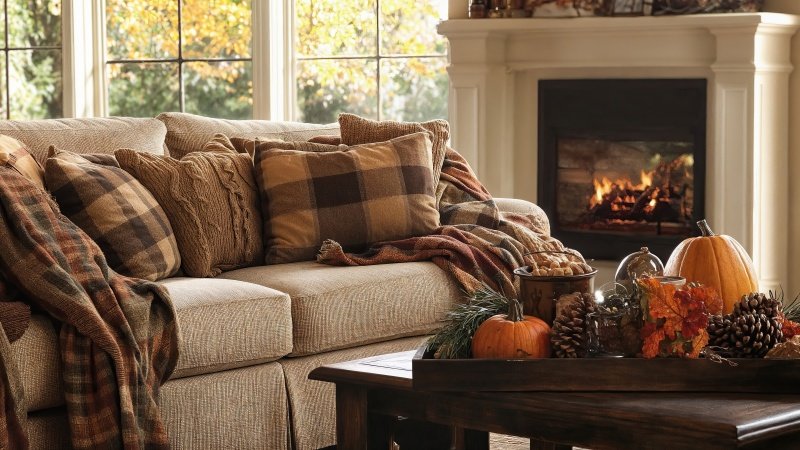 living room wallpaper, fireplace, rustic charm, background for desktop wallpaper (horizontal)