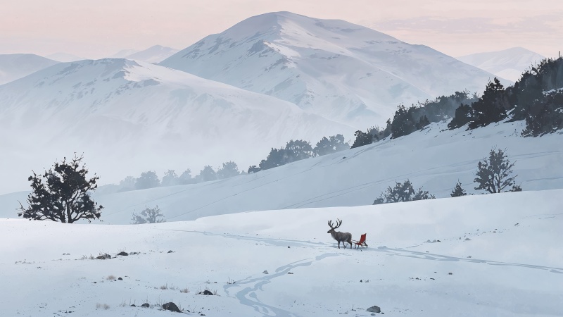 xmas wallpaper, landscape, snowy mountain, background for desktop wallpaper (horizontal)