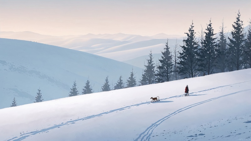 xmas wallpaper, sled, minimalist design, background for desktop wallpaper (horizontal)