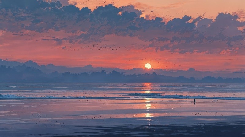 beach sunset wallpaper, sunset hour, nature's beauty, background for desktop wallpaper (horizontal)