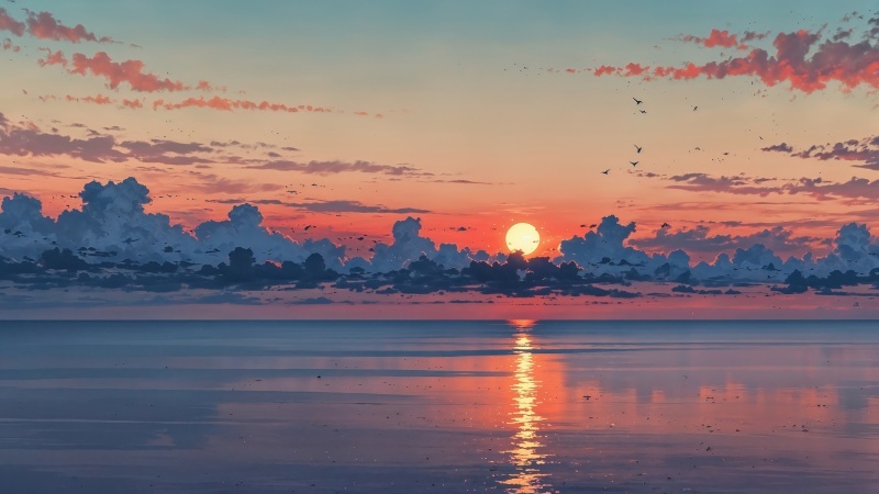 beach sunset wallpaper, ocean waves, twilight beach, background for desktop wallpaper (horizontal)