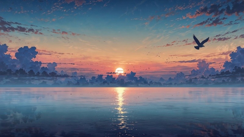 beach sunset wallpaper, dusk sky, evening sky, background for desktop wallpaper (horizontal)