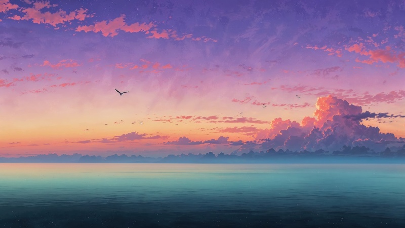 beach sunset wallpaper, evening sky, twilight beach, background for desktop wallpaper (horizontal)