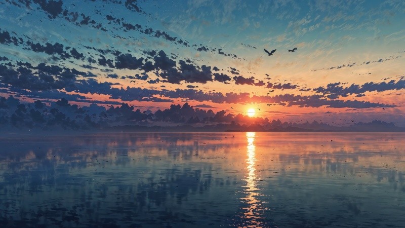 twilight beach wallpaper, coastal view, nature's beauty, background for desktop wallpaper (horizontal)