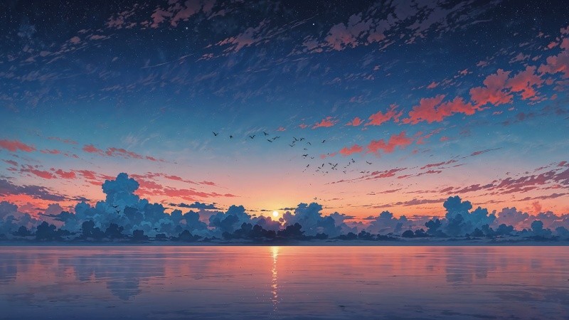 seaside serenity wallpaper, sunset colors, nature photography, background for desktop wallpaper (horizontal)