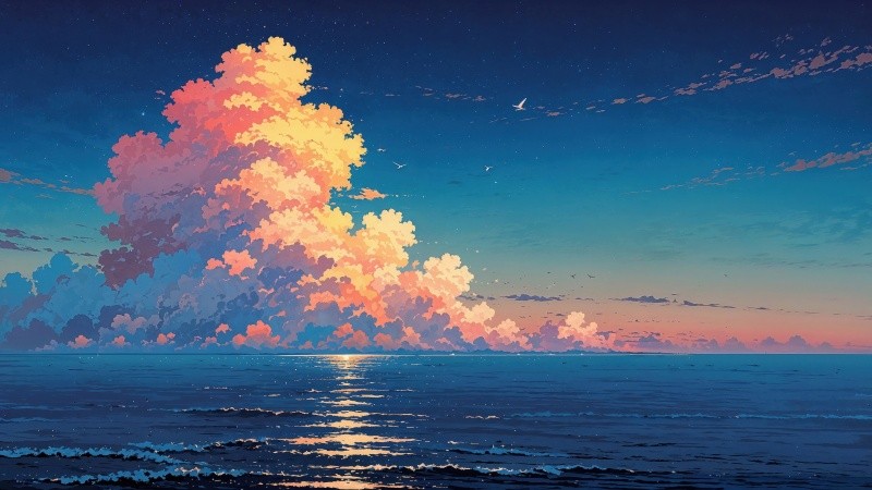 sunset wallpaper wallpaper, evening light, horizon line, background for desktop wallpaper (horizontal)