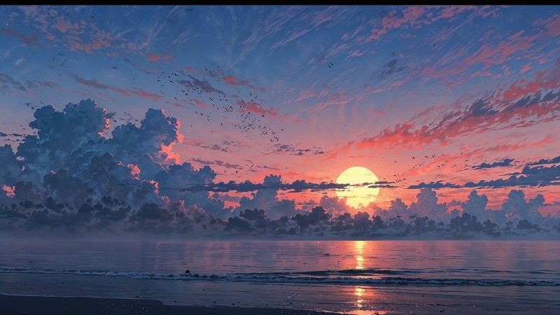 sunset wallpaper wallpaper, ocean views, seaside view, background for desktop wallpaper (horizontal)