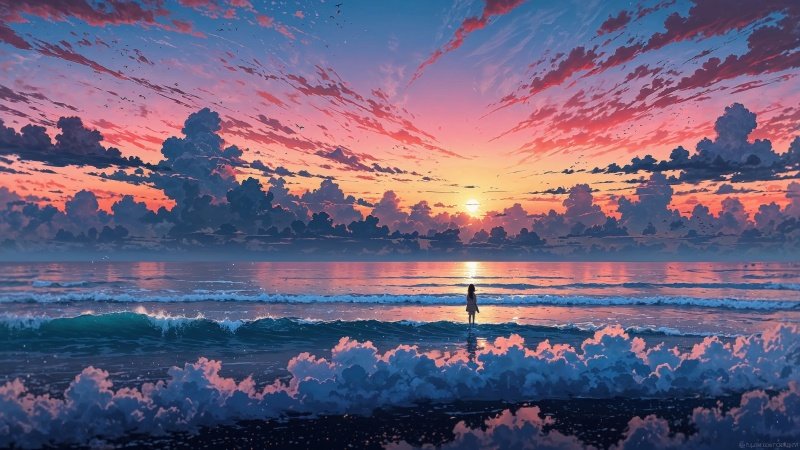 sunset wallpaper wallpaper, colorful clouds, coastal landscape, background for desktop wallpaper (horizontal)