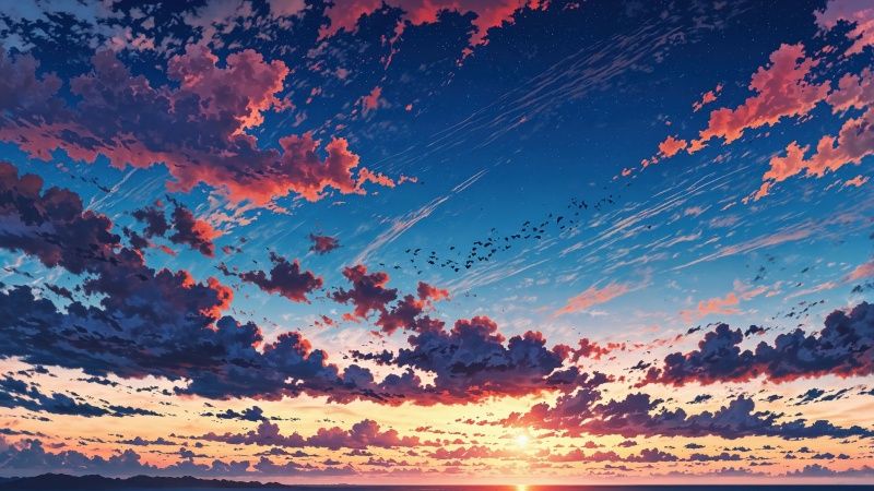 sunset wallpaper wallpaper, colorful clouds, nature scenery, background for desktop wallpaper (horizontal)