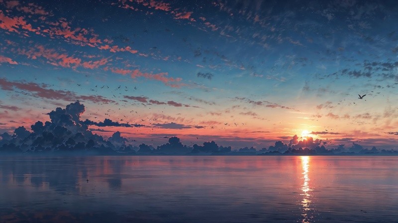 sunset wallpaper wallpaper, beautiful sky, beach view, background for desktop wallpaper (horizontal)