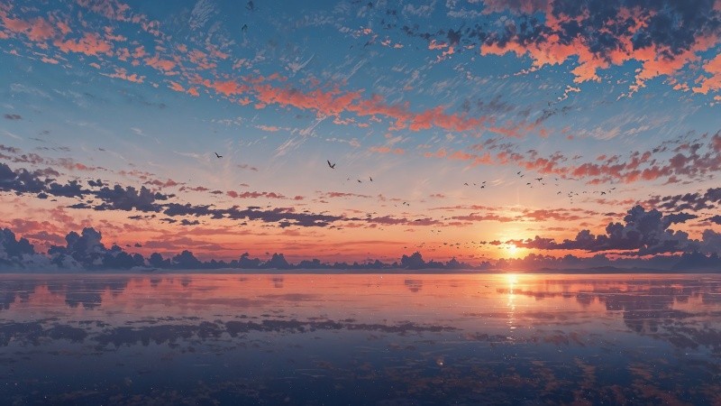 sunset wallpaper wallpaper, evening light, tranquil sea, background for desktop wallpaper (horizontal)