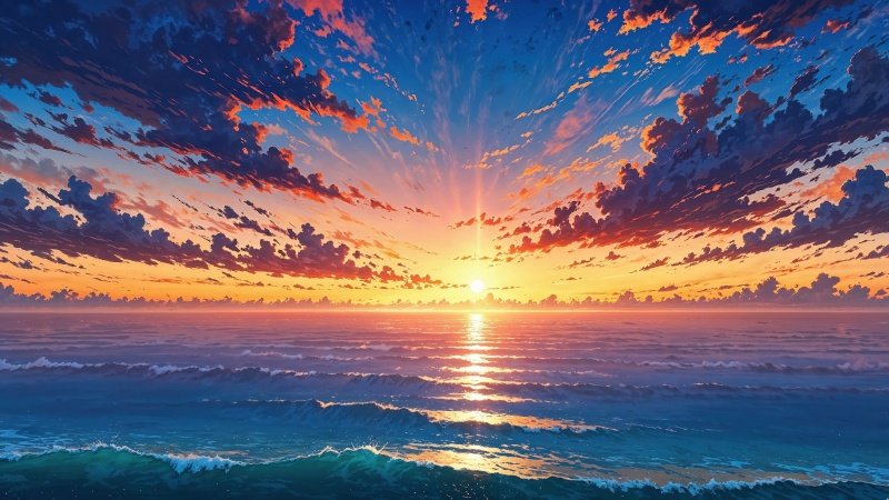 orange sky wallpaper, colorful clouds, reflective water, background for desktop wallpaper (horizontal)