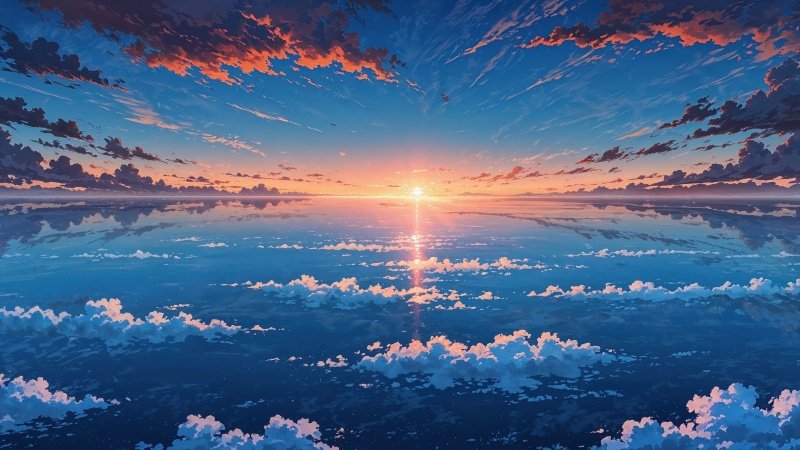 colorful clouds wallpaper, tranquil water, dramatic sky, background for desktop wallpaper (horizontal)