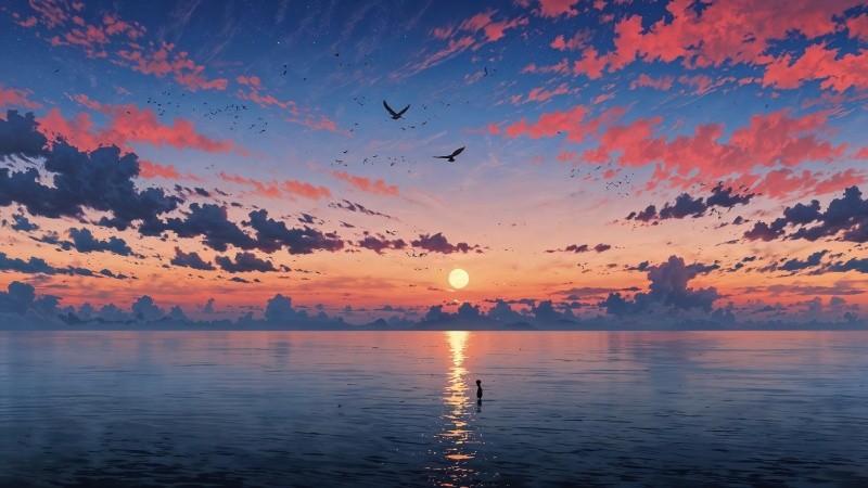 colorful sky wallpaper, nature landscape, tranquil sea, background for desktop wallpaper (horizontal)