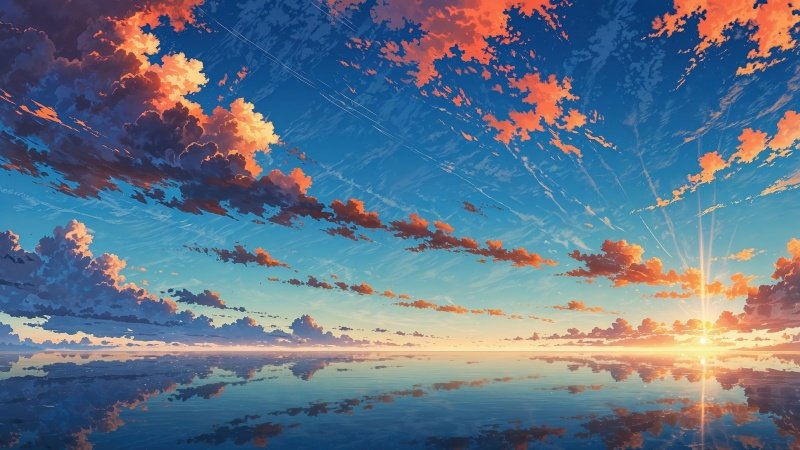 colorful sunset wallpaper, horizon view, coastal landscape, background for desktop wallpaper (horizontal)