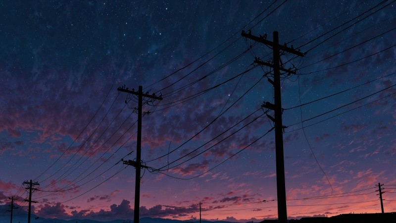 night wallpaper wallpaper, power line, silhouette landscape, background for desktop wallpaper (horizontal)