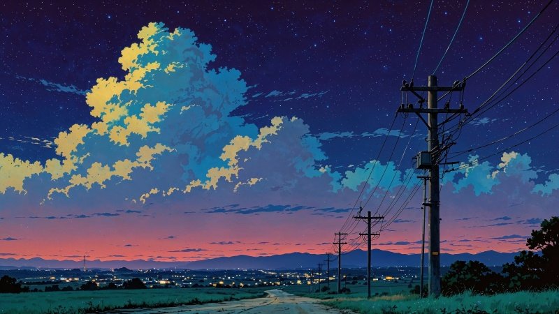 night wallpaper wallpaper, power line, starry night, background for desktop wallpaper (horizontal)