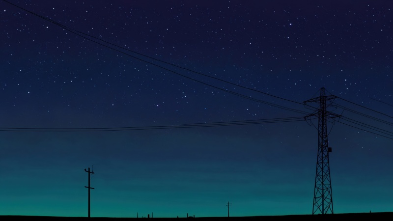 power line wallpaper, constellations, night landscape, background for desktop wallpaper (horizontal)