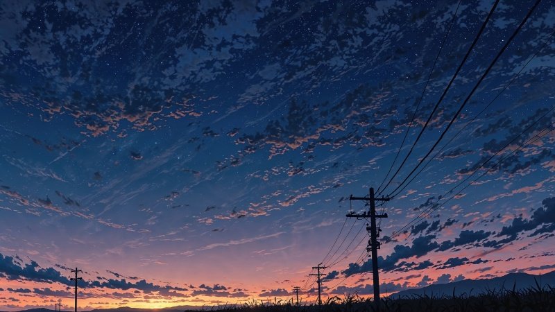 power line wallpaper, night photography, nighttime, background for desktop wallpaper (horizontal)