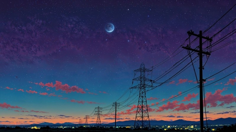 power line wallpaper, power lines, dark sky, background for desktop wallpaper (horizontal)