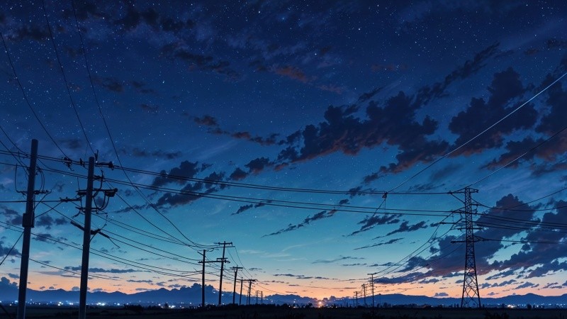 power line wallpaper, stars at night, cosmic beauty, background for desktop wallpaper (horizontal)