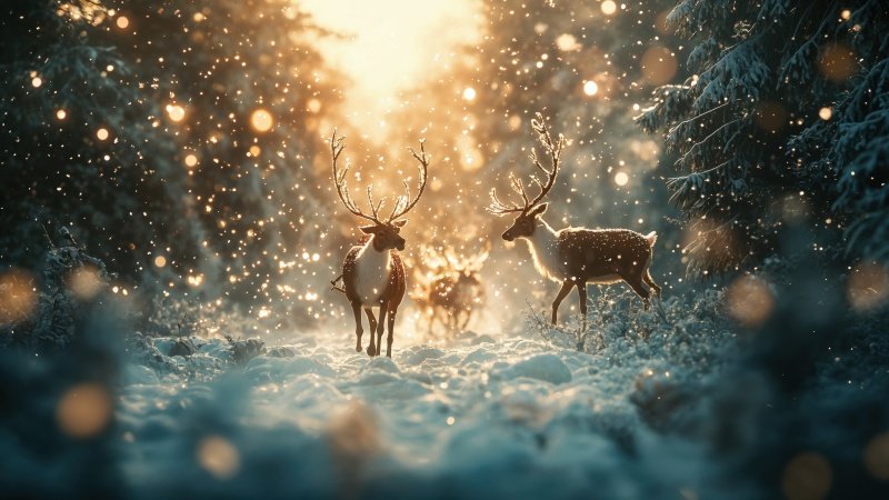 christmas reindeers wallpaper, snowy, festive season, background for desktop wallpaper (horizontal)