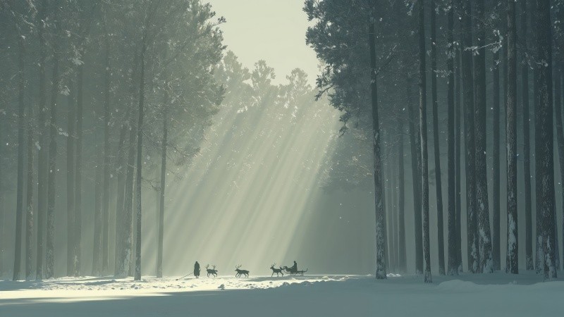 christmas reindeers wallpaper, snowy, cozy cabin, background for desktop wallpaper (horizontal)