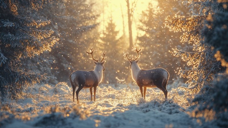 christmas reindeers wallpaper, snowy, snowflakes, background for desktop wallpaper (horizontal)